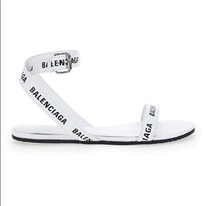 Balenciaga Logo Print Strap Sandals white